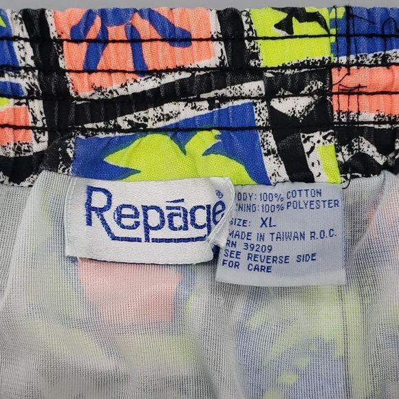 REPAGE Vintage 80's 90's Retro Men's Swim Trunks Neon XL - Picture 5 of 5
